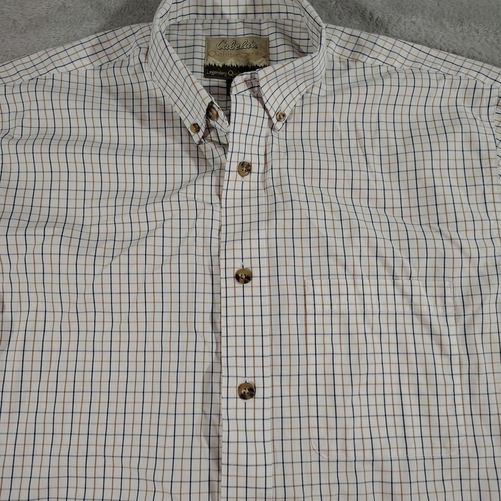Cabela's Shirt Men M Tall Blue Plaid Nerd Office Dad Preppy Work Long Sleeve